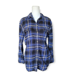 American Eagle Oversized Fit Button Down Flannel‎ Blue Size Small